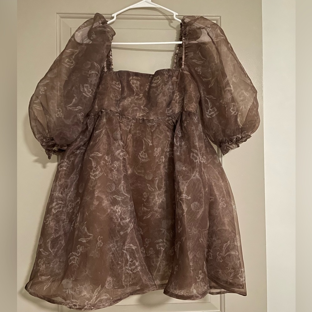 Vestique puff sleeve brown babydoll dress